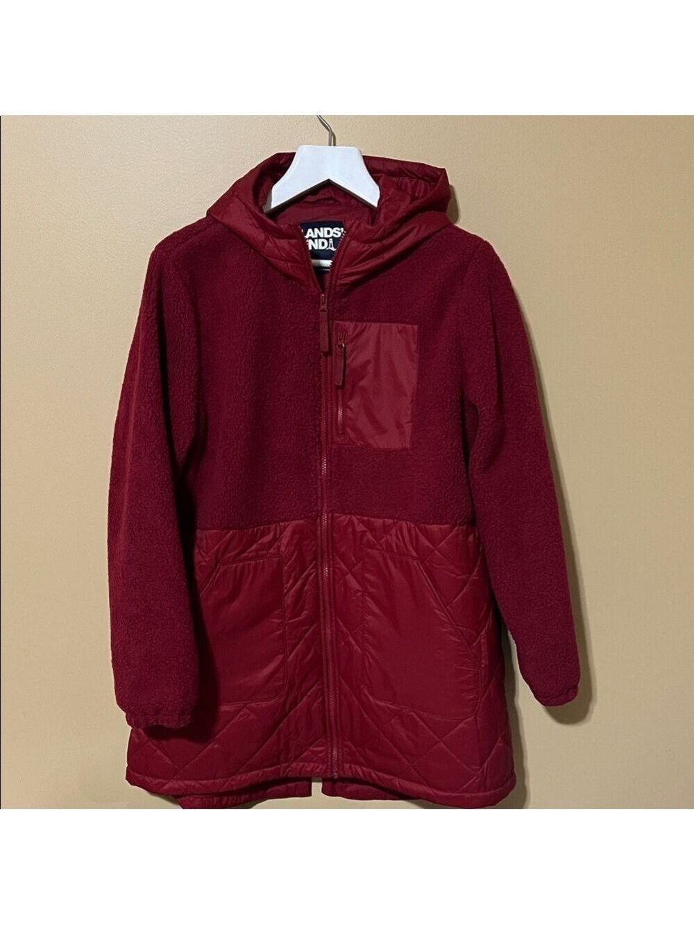 Lands' End Women's Burgundy Hooded Jacket. XL (18). Like new